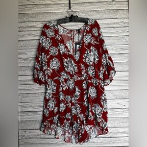 Floral Rust and White Women's Romper
